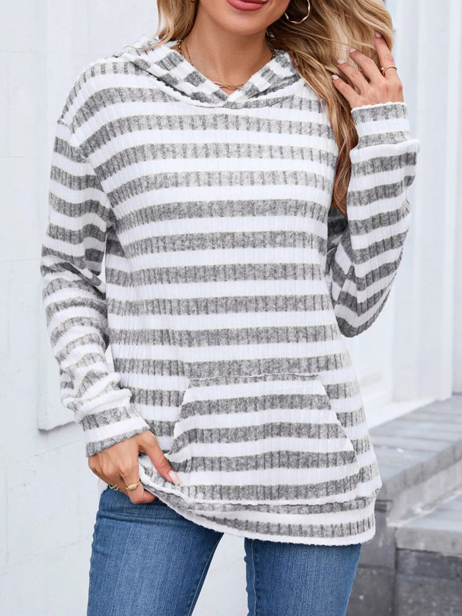 Striped Dropped Shoulder Hoodie - CELIVINE