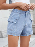 High Waist Cargo Denim Shorts - CELIVINE