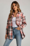 Plaid Dropped Shoulder Longline Shirt - CELIVINE