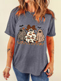Halloween Ghost Round Neck Casual Tee - CELIVINE