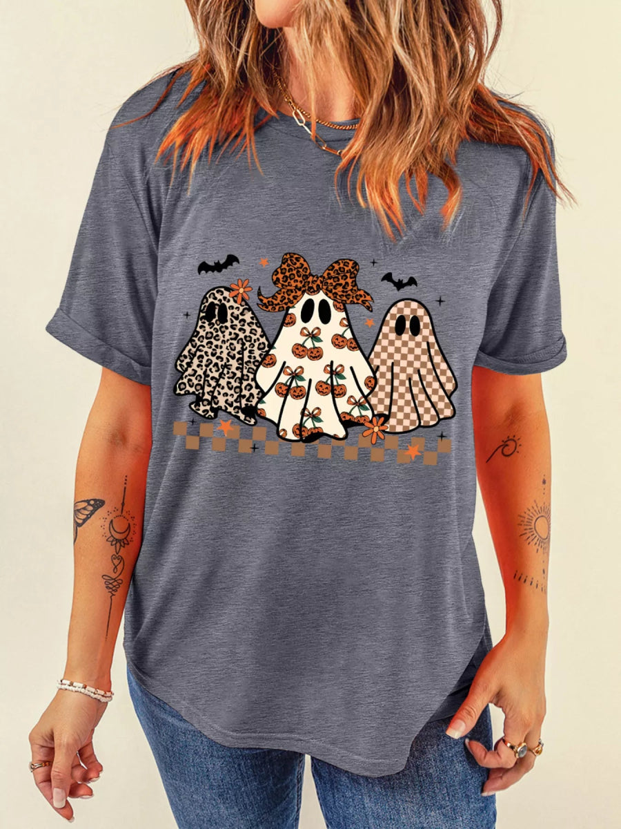 Halloween Ghost Round Neck Casual Tee - CELIVINE
