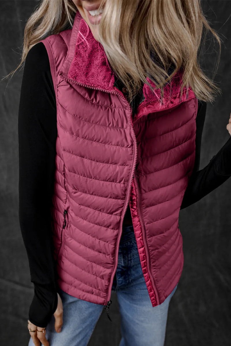 Pocketed Zip Up Vest Coat - CELIVINE