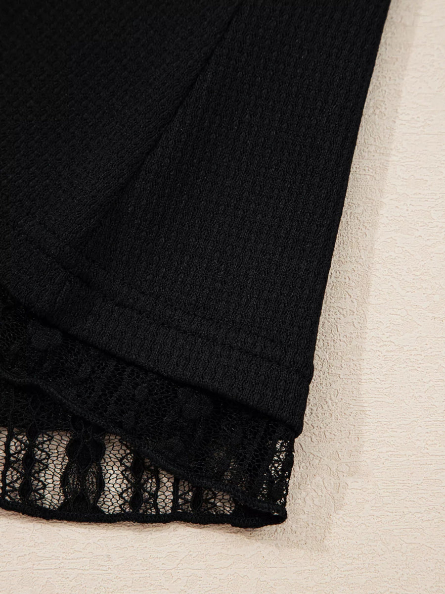 Lace Patchwork Flounce Sleeve Slim Fit Top - CELIVINE