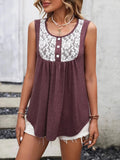 Lace Panel Scoop Neck Tank - CELIVINE