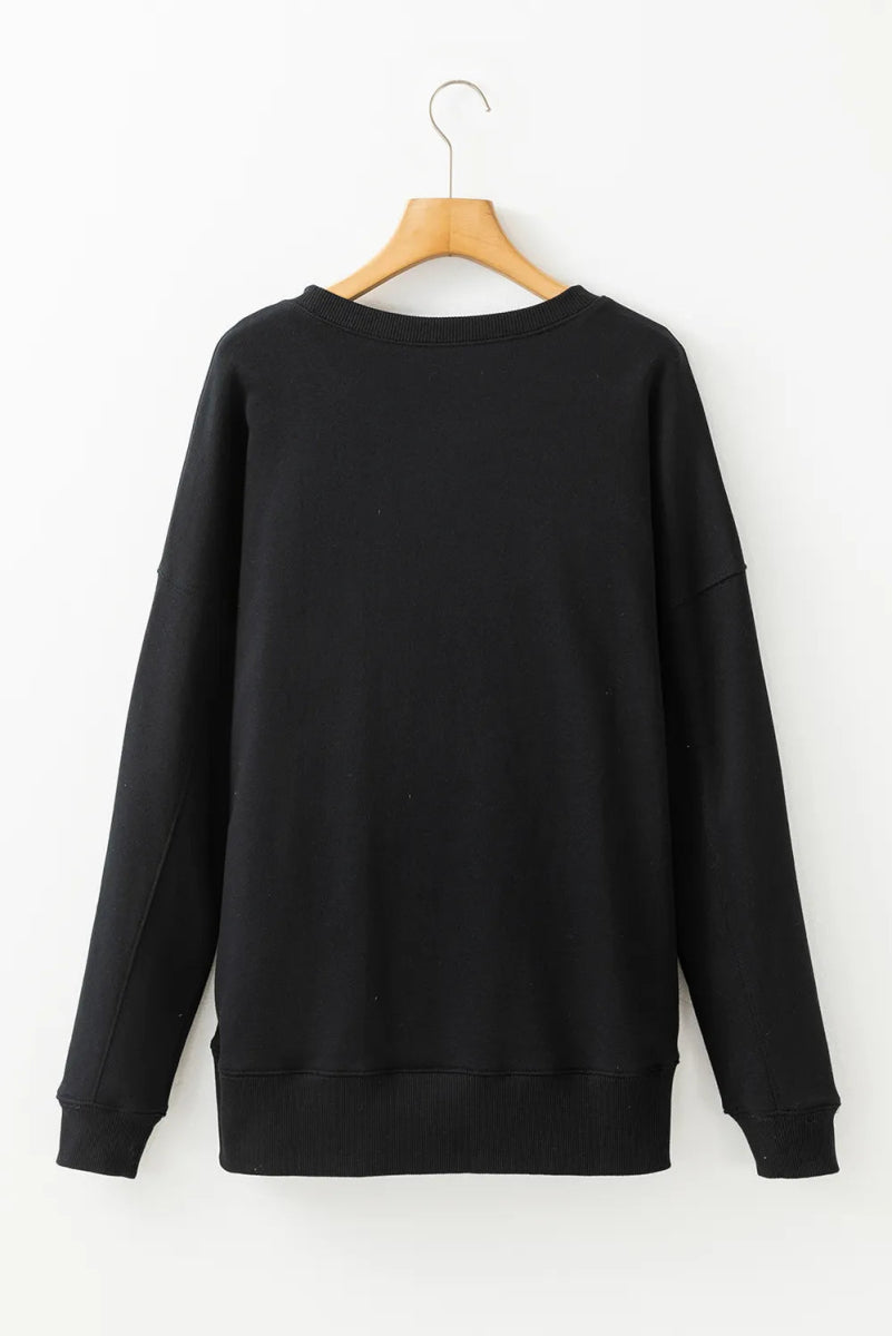 Solid Color Round Neck Long Sleeve Sweatshirt - CELIVINE