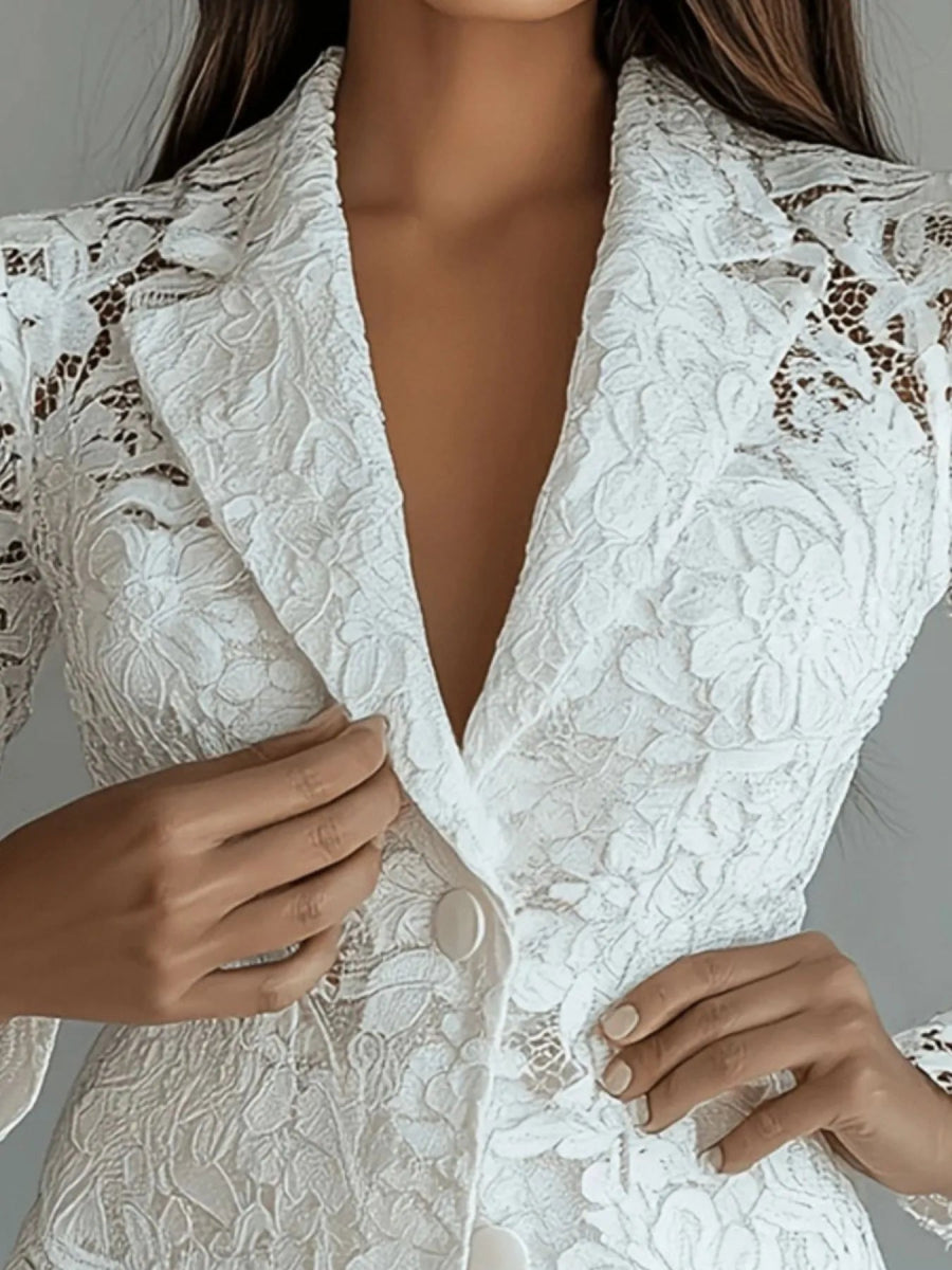 Floral Pattern Lace Single - Breasted Blazer - CELIVINE