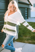 Striped Button Down Cardigan - CELIVINE