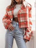 Plaid Lapel Collar Cropped Outerwear - CELIVINE