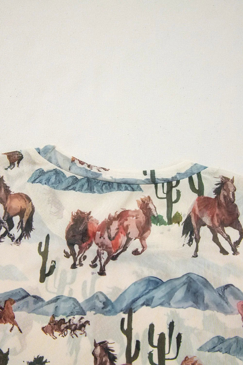 Western Fashion Mustang River Printed Mesh T Shirt - CELIVINE