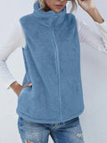 Full Size Fuzzy Zip Up Vest Coat with Pockets - CELIVINE
