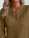 Quilted Texture Long Sleeve Sweatshirt with Notched Neck - CELIVINE