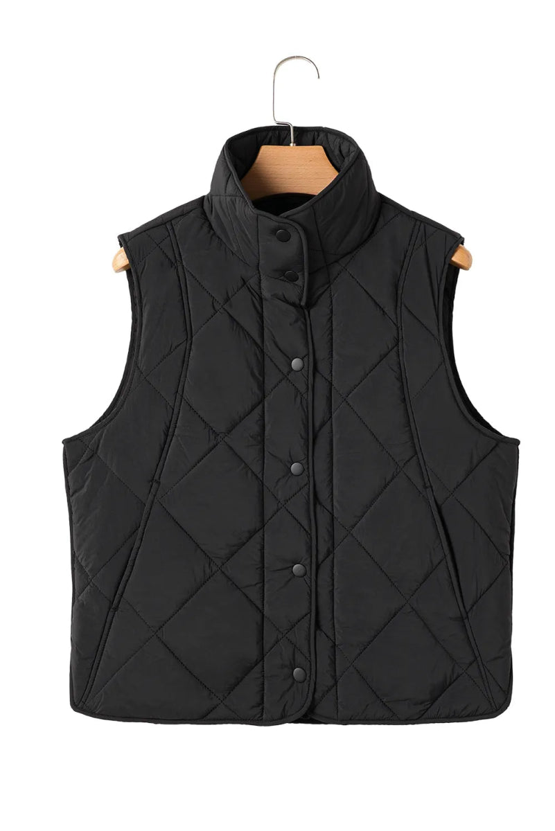 Snap Down Texture Vest Coat with Pockets - CELIVINE