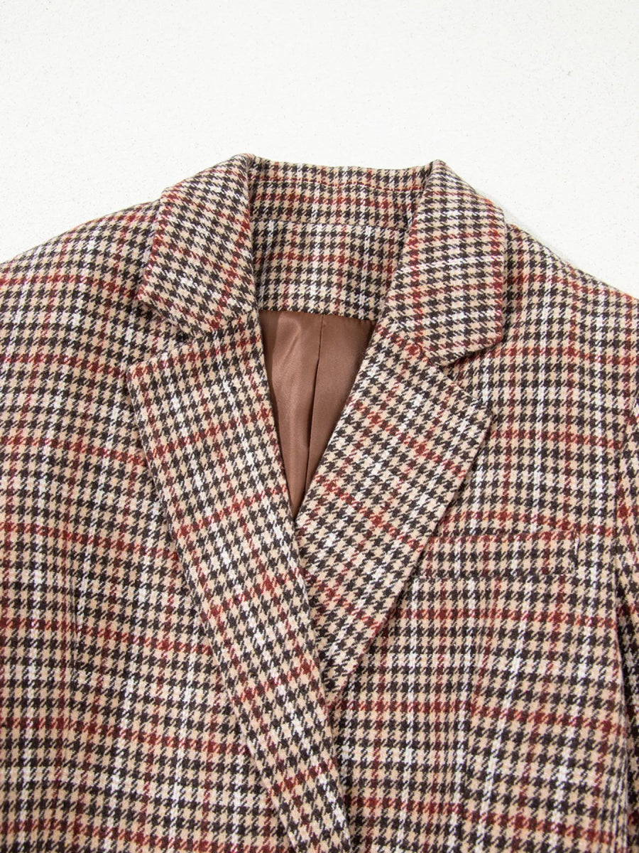 Houndstooth Lapel Collar Blazer - CELIVINE