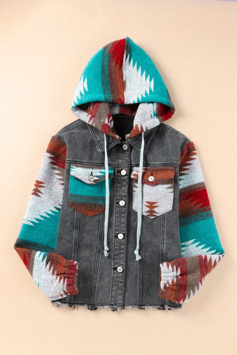 Drawstring Hooded Pocketed Denim Jacket - CELIVINE