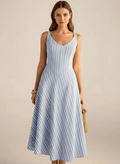 Full Size Striped Sleeveless Midi Dress Plus Size - CELIVINE