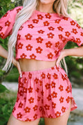 Floral Cropped Tee and Shorts Lounge Set - CELIVINE