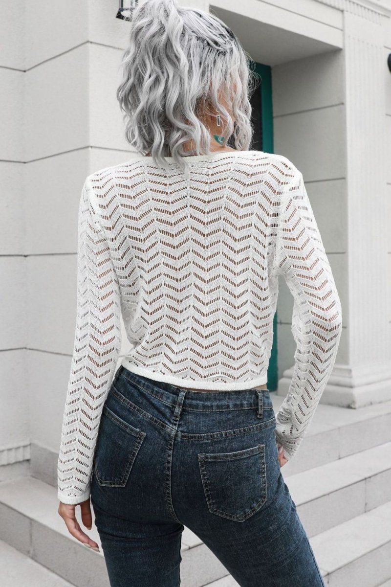 Drawstring V - Neck Long Sleeve Knit Top - CELIVINE