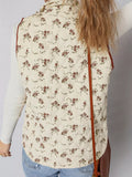 Floral Print Zip Up Quilted Vest - CELIVINE