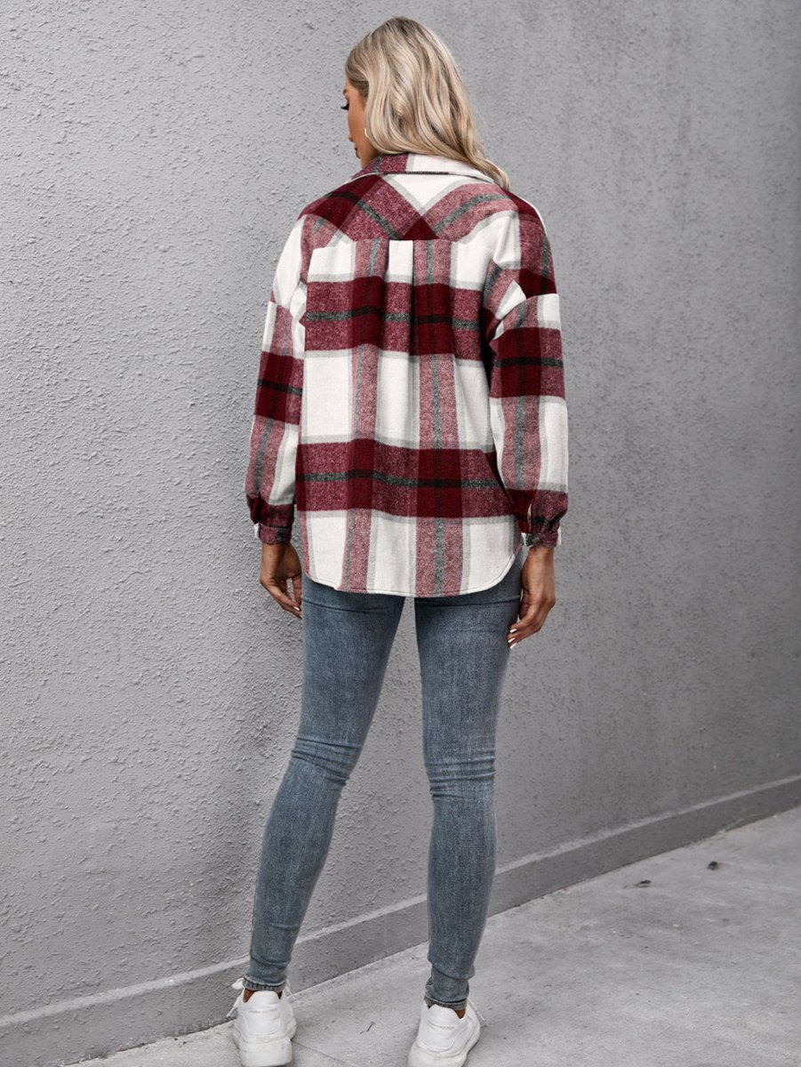 Plaid Long Sleeve Shirt Jacket - CELIVINE