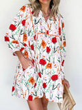 Floral Print 3/4 Sleeve Mini Dress - CELIVINE