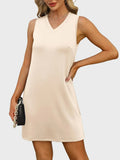Slit V - Neck Sleeveless Mini Dress - CELIVINE