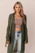 Openwork Open Front Long Sleeve Cardigan - CELIVINE