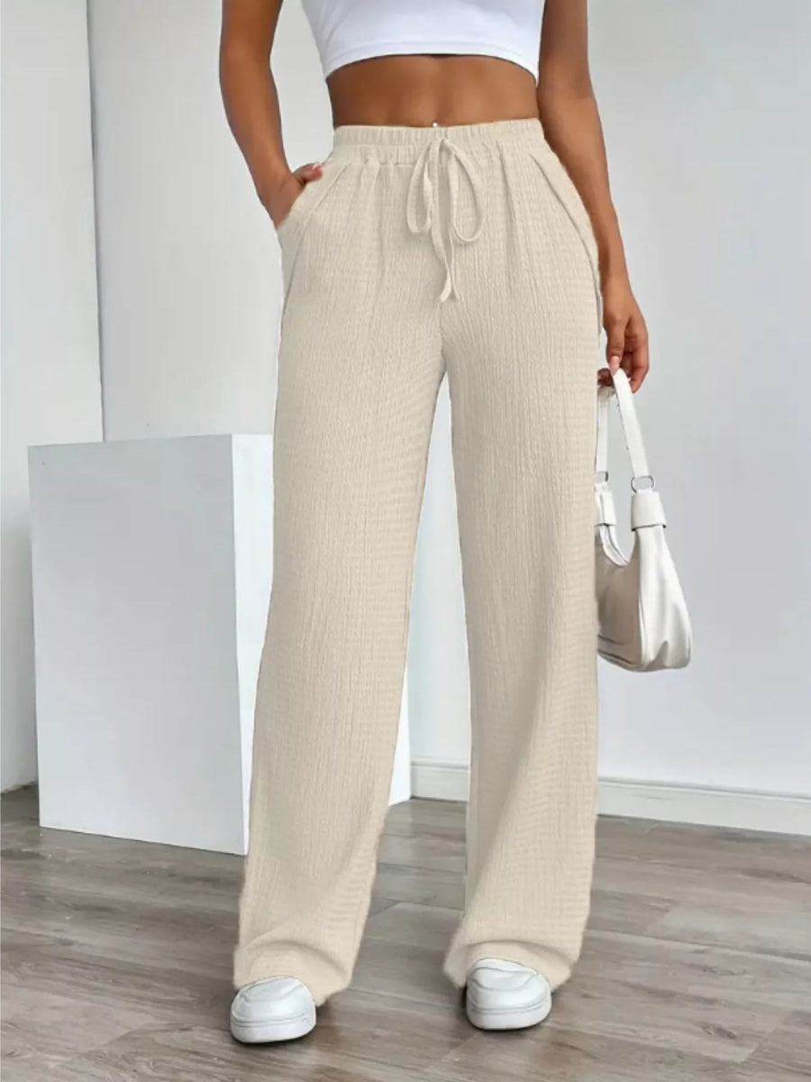 Texture Wide Leg Pants - CELIVINE