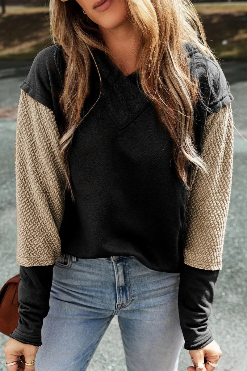 Color Block Dropped Shoulder Hoodie - CELIVINE