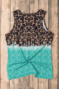Leopard Geometric Round Neck Tank - CELIVINE