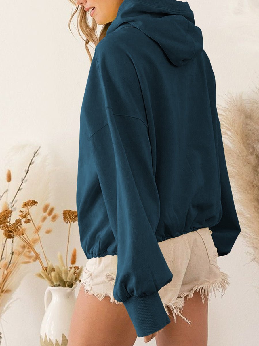 Zip - Up Dropped Shoulder Hoodie - CELIVINE