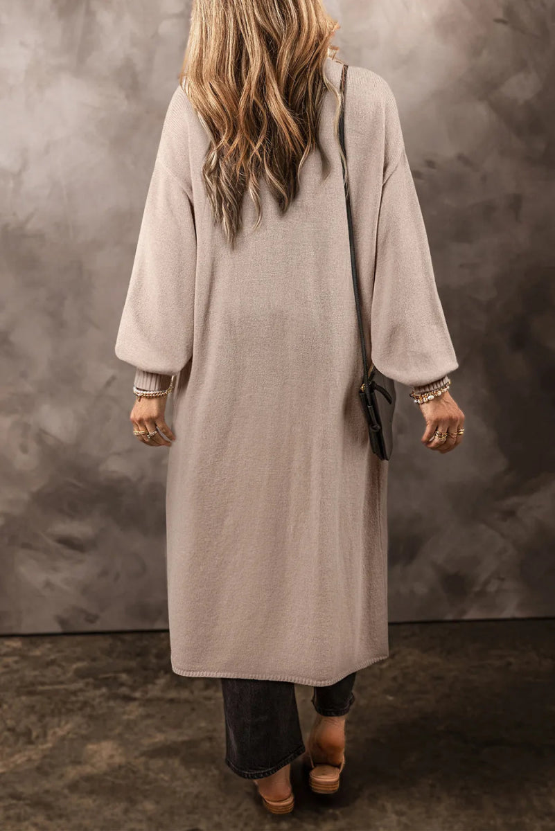 Pocketed Open Front Long Sleeve Cardigan - CELIVINE