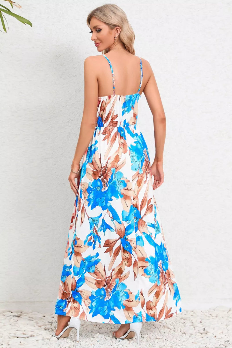 Printed Surplice Maxi Cami Dress - CELIVINE