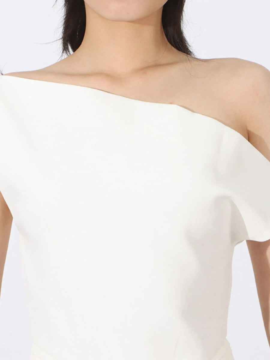 Single Shoulder Pleated Dress - CELIVINE