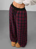 Plaid Wide Leg Pants with Drawstring Waist - CELIVINE