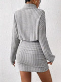 Ribbed Turtleneck Long Sleeve Sweater Dress - CELIVINE