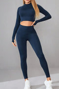 Mock Neck Long Sleeve Top and Pants Active Set - CELIVINE