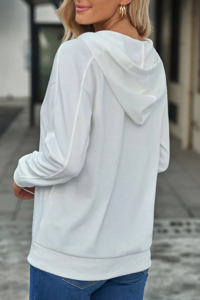 Lace Up Long Sleeve Hoodie - CELIVINE