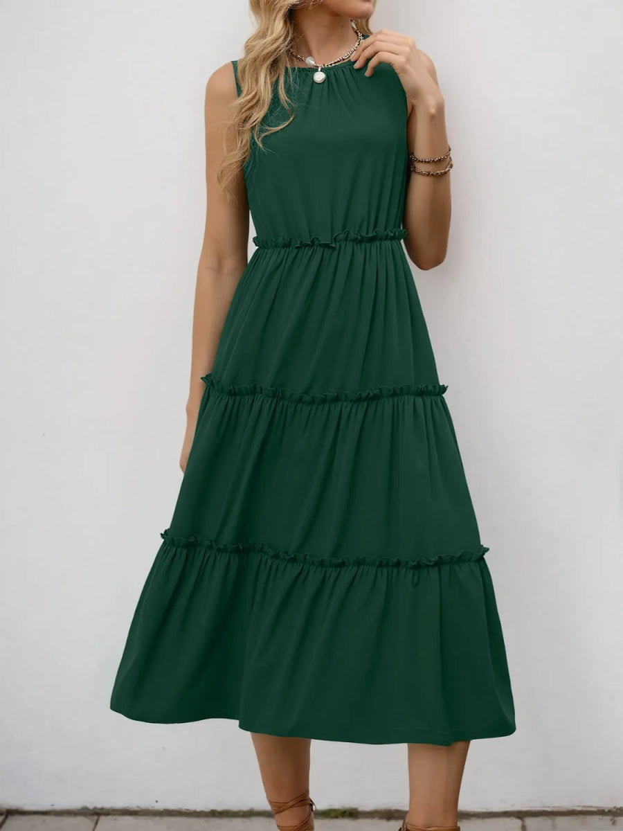 Frill Tiered Midi Dress - CELIVINE