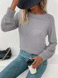 Round Neck Long Sleeve Sweater - CELIVINE