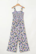 Floral Print Smocked High Waist Square Neck Jumpsuit - CELIVINE