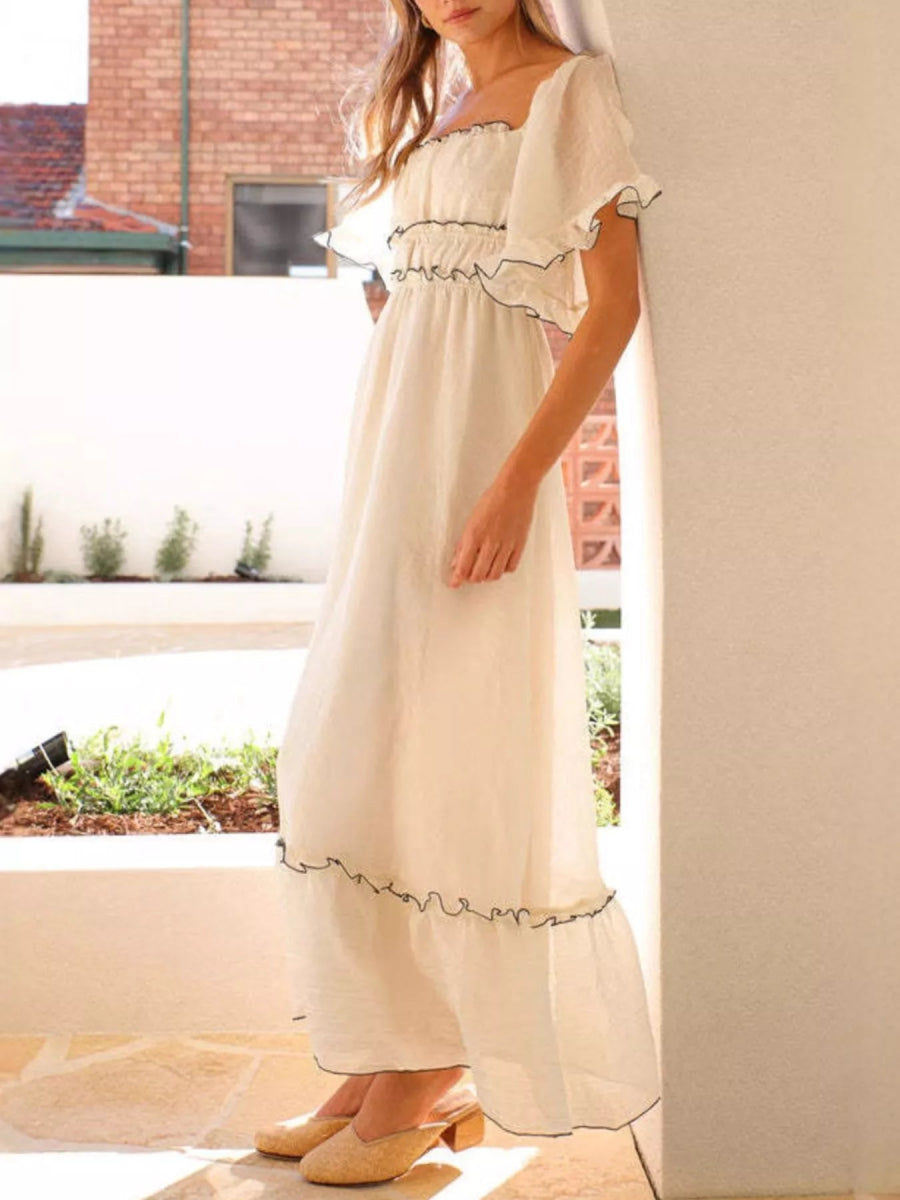 Ruffled Short Sleeve Tiered Maxi Dress - CELIVINE