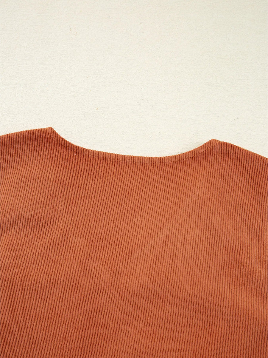 Corduroy Western Embroidered Patched Pocket Shift Sleeveless Mini Dress - CELIVINE