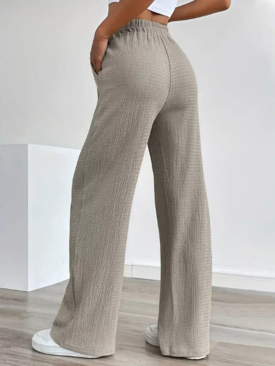 Texture Wide Leg Pants - CELIVINE