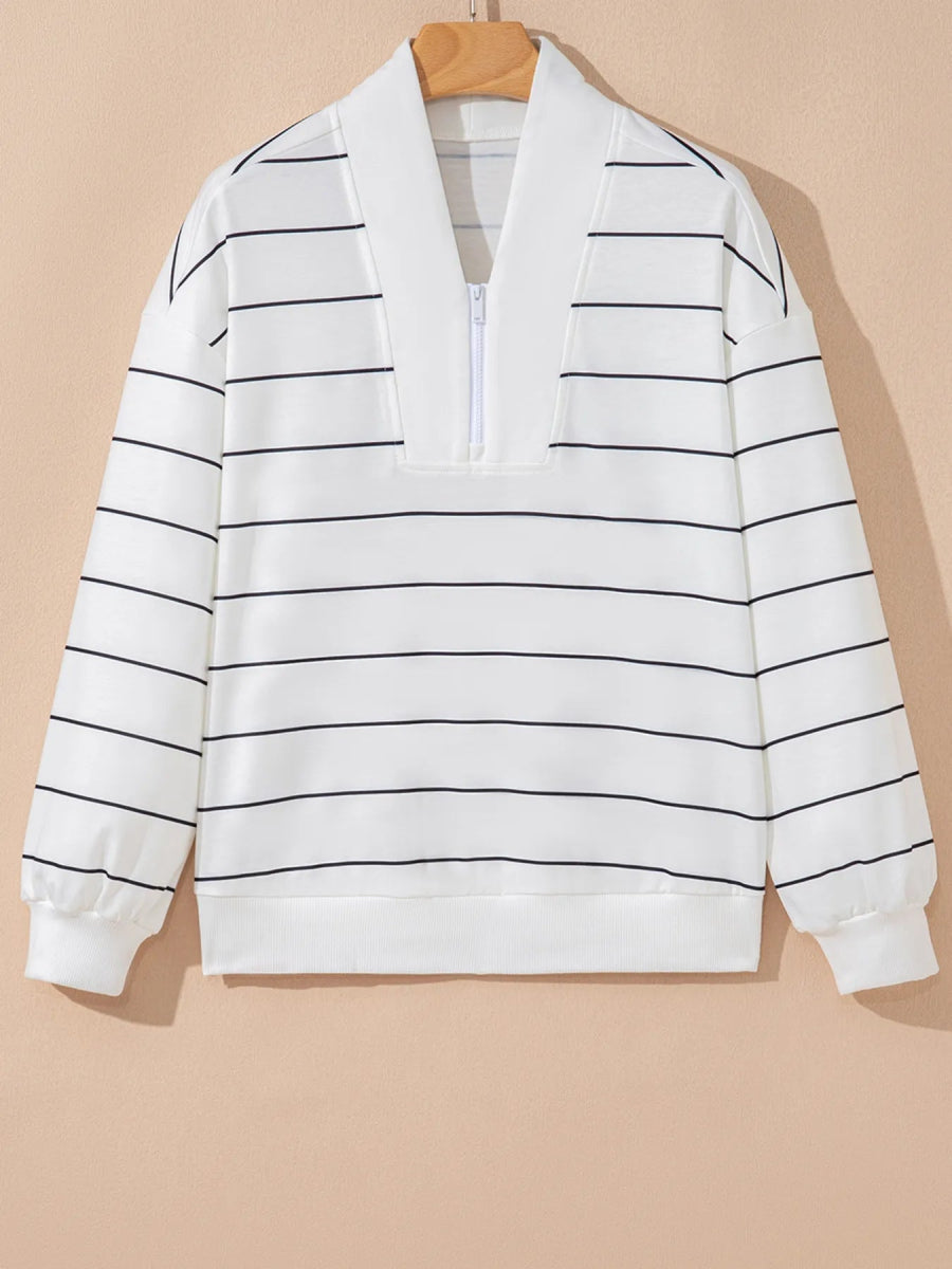 Striped Quarter Zip Sweatshirt with Relaxed Fit - CELIVINE