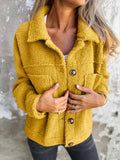 Full Size Fuzzy Button Up Drop Shoulder Jacket - CELIVINE