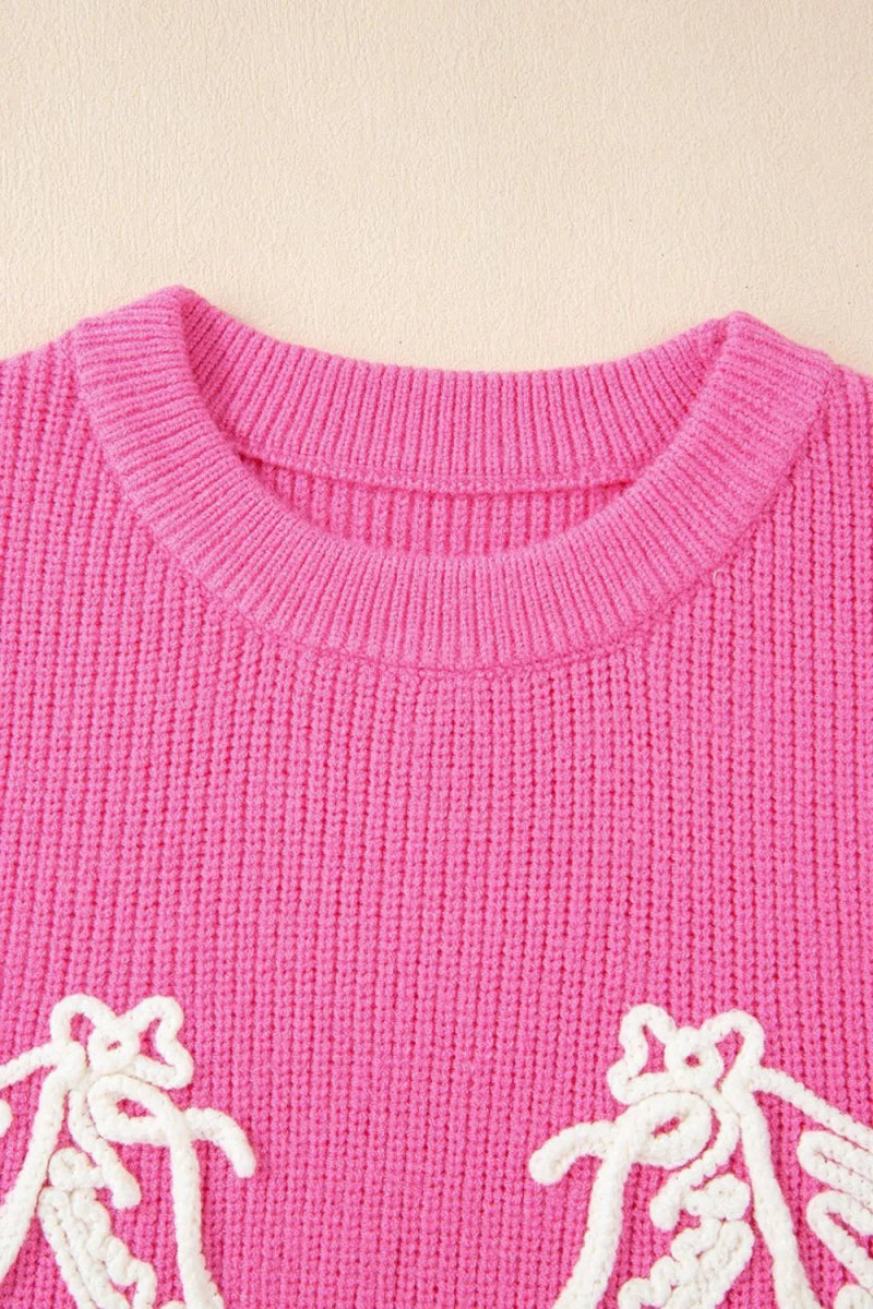 Western Horse Embroidered Round Neck Sweater - CELIVINE