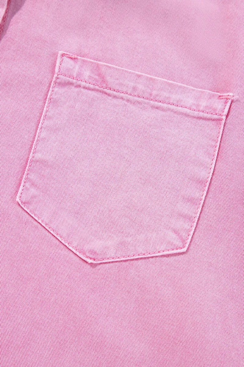 Button Down Short Sleeve Denim Dress - CELIVINE