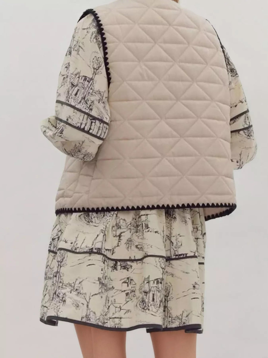 Textured Snap Down Vest Coat - CELIVINE