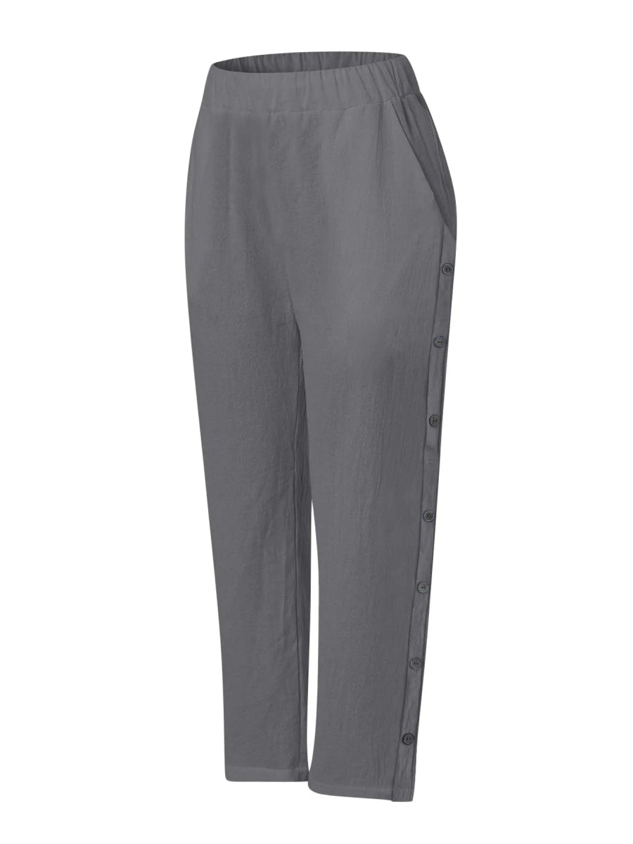 Full Size Side Decor Button Casual Wide Leg Pants Plus Size - CELIVINE