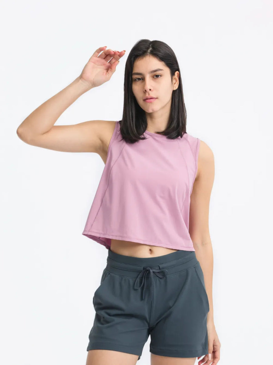 Round Neck Cropped Active Tank - CELIVINE